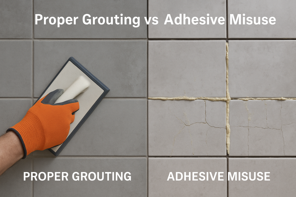 Proper grouting vs adhesive misuse