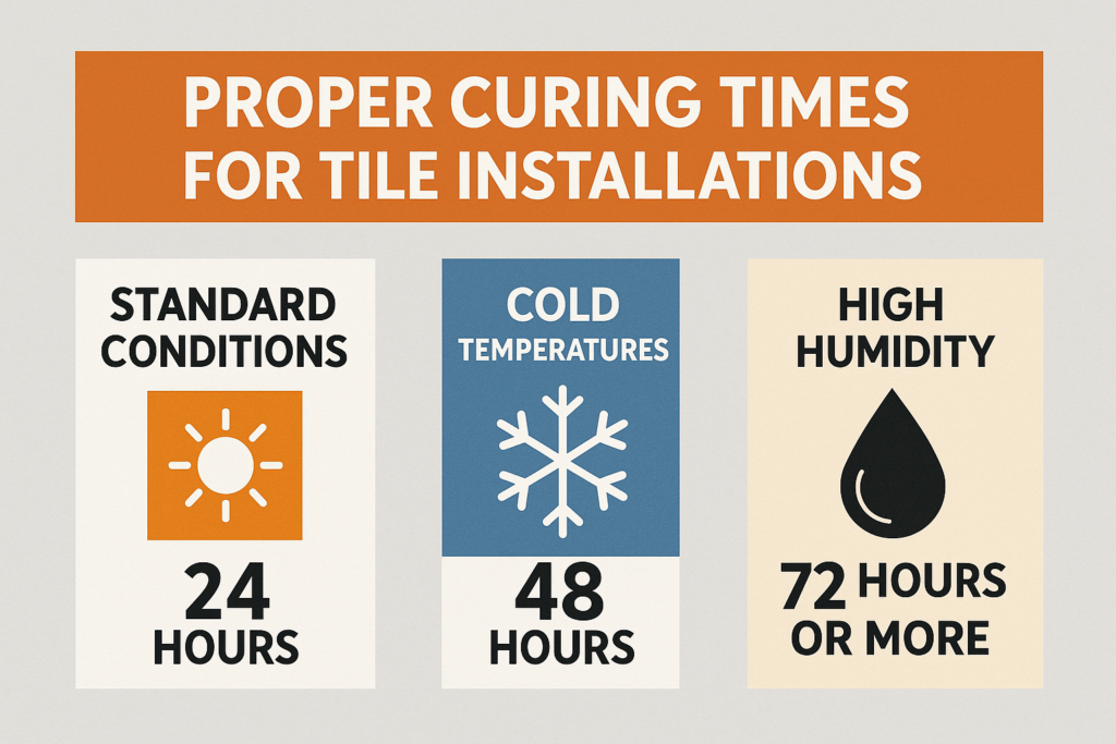 Tile adhesive curing process