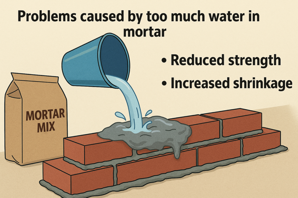 Problems caused by too much water in mortar Effects of excess water in mortar