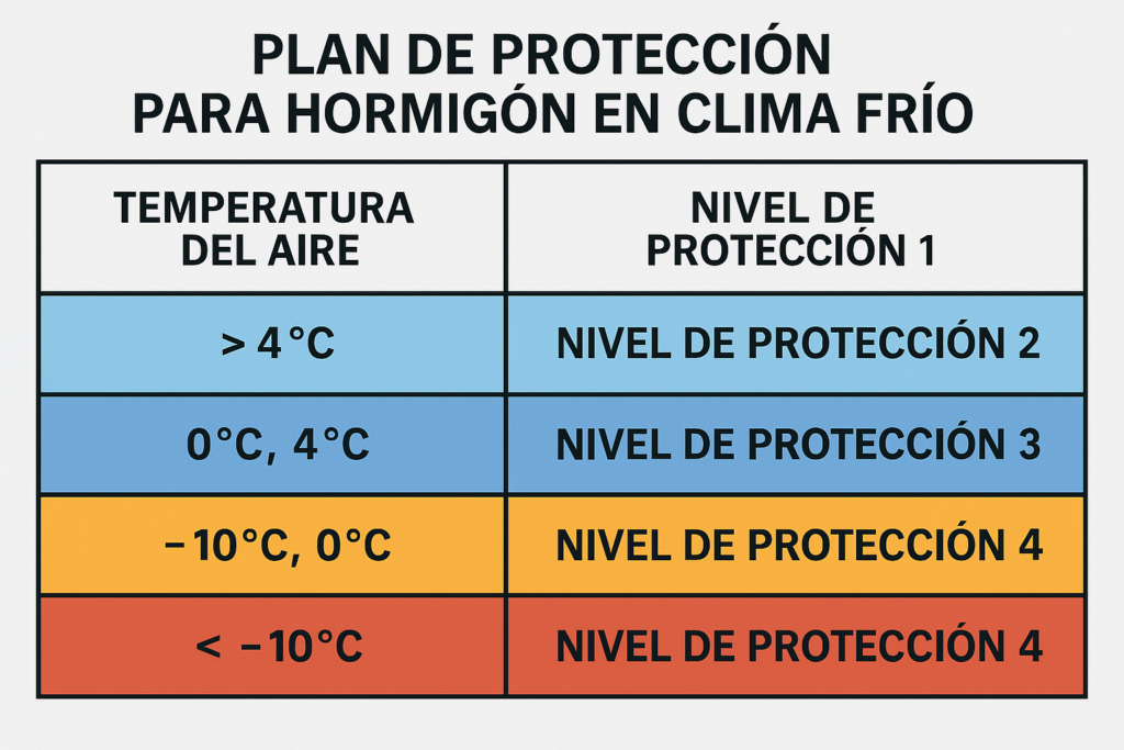 Plan de protección escalonado para hormigón en clima frío