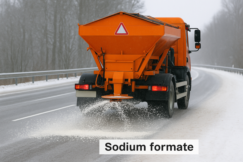 Sodium formate winter salt application on road