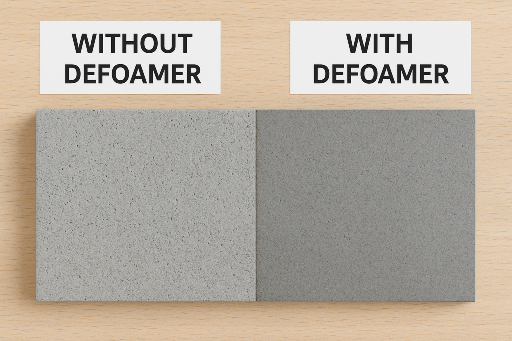concrete surface with and without defoamer