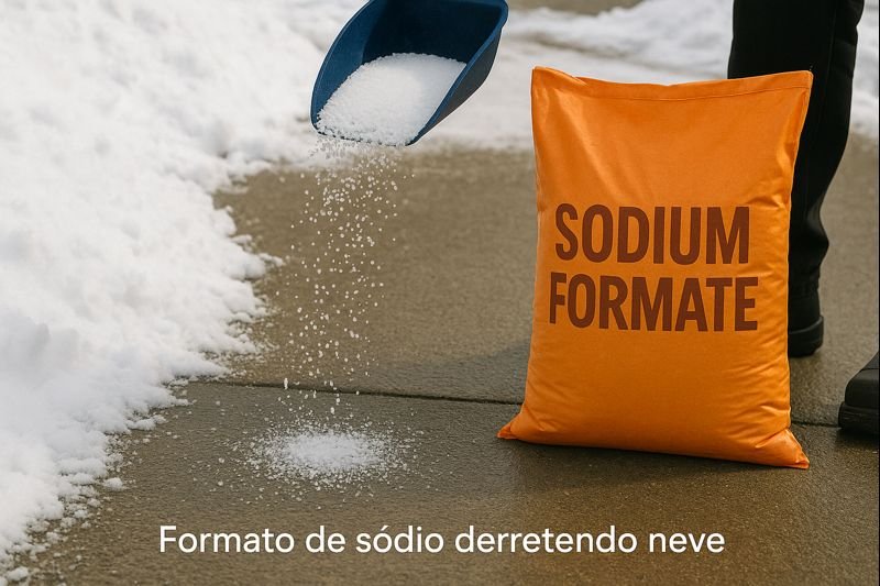 Formato de sódio derretendo neve
