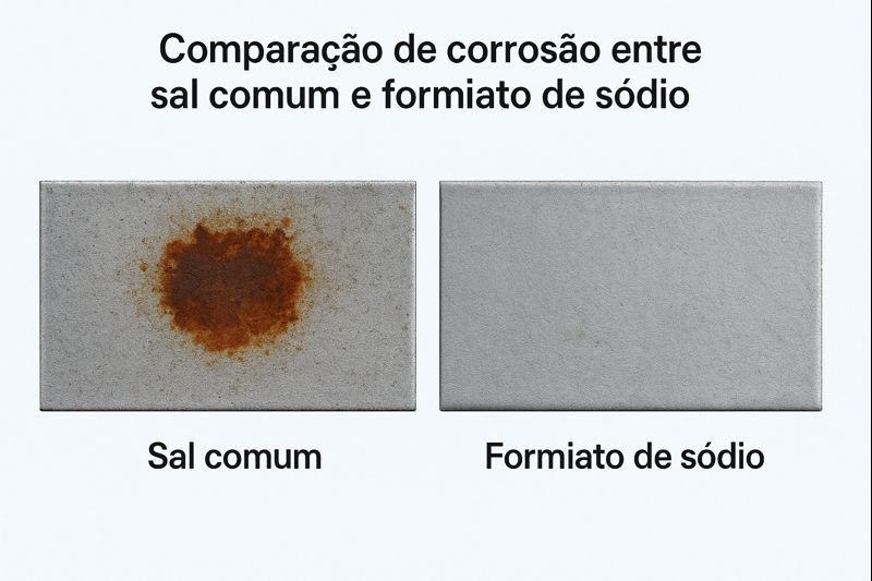 Comparação de corrosão entre sal comum e formiato de sódio