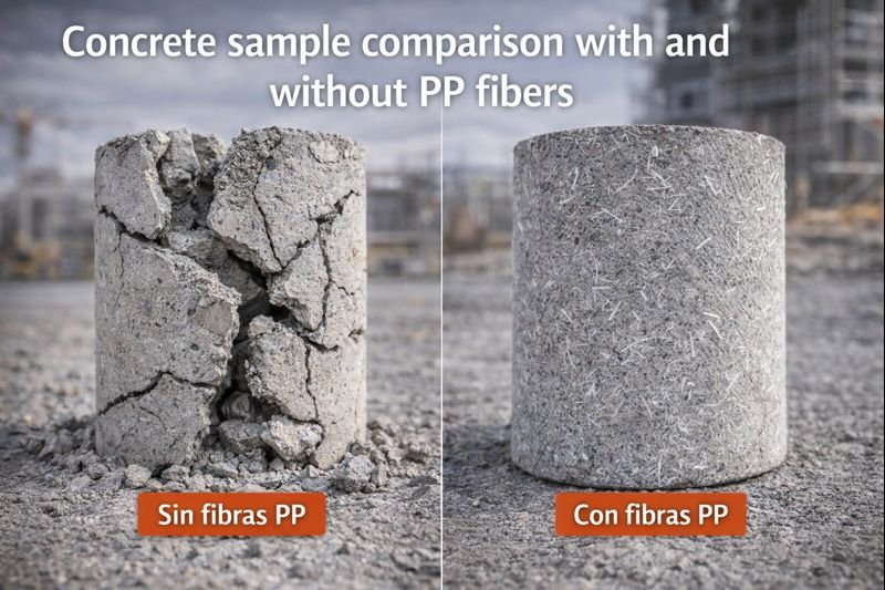 concrete sample comparison with and without PP fibers