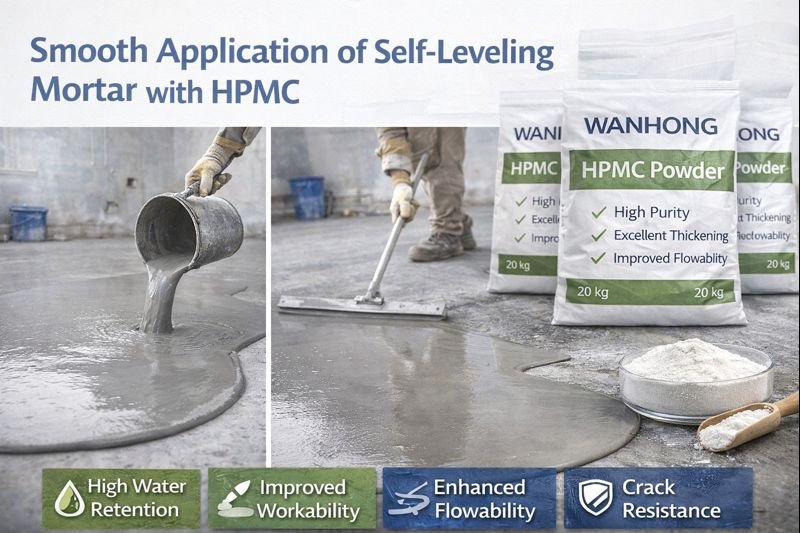Self-leveling mortar application with HPMC