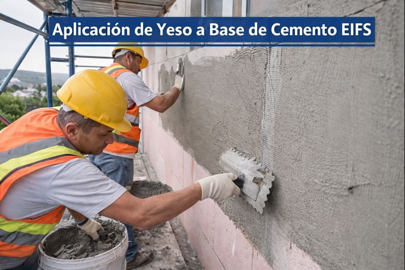 Instalación profesional de sistema EIFS con yeso a base de cemento Aplicación de yeso a base de cemento EIFS