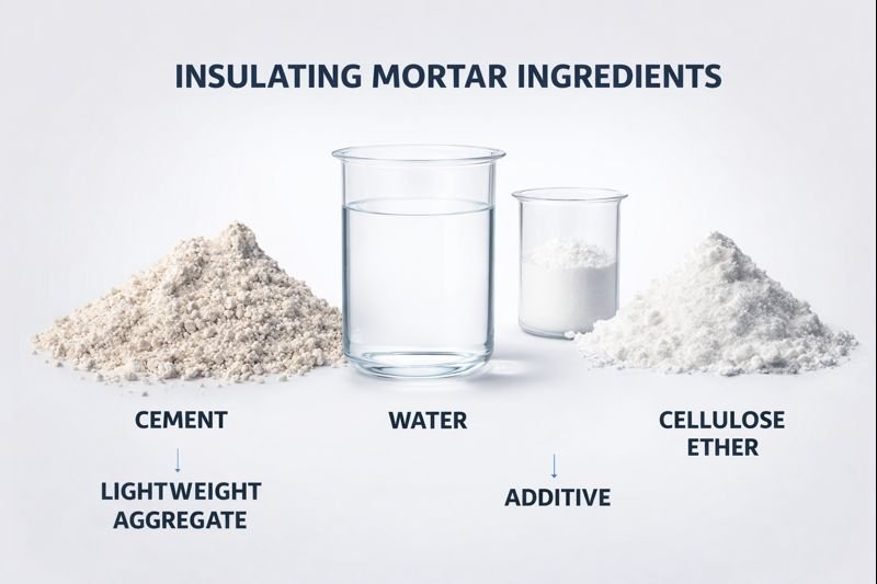 insulating mortar ingredients displayed