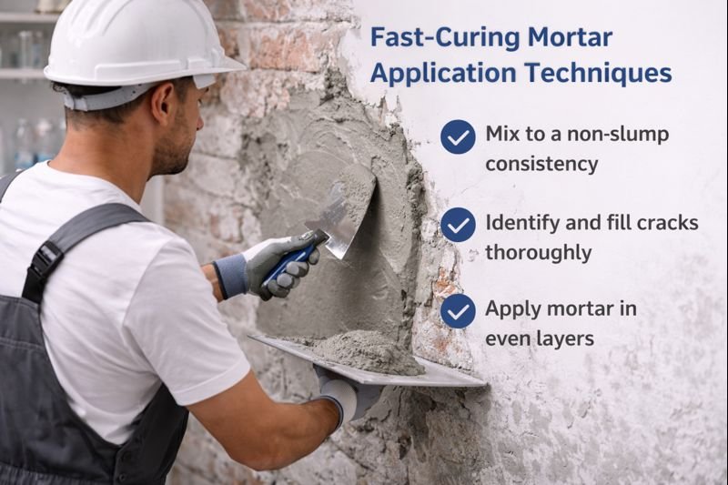 Fast-curing mortar application techniques