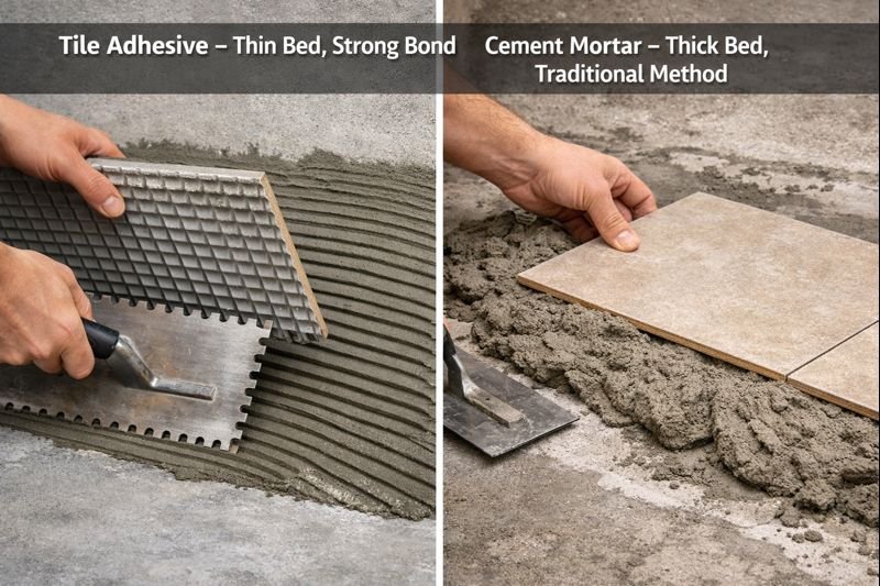 tile adhesive versus cement mortar comparison