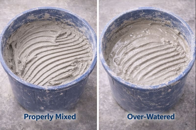 tile adhesive with excess water