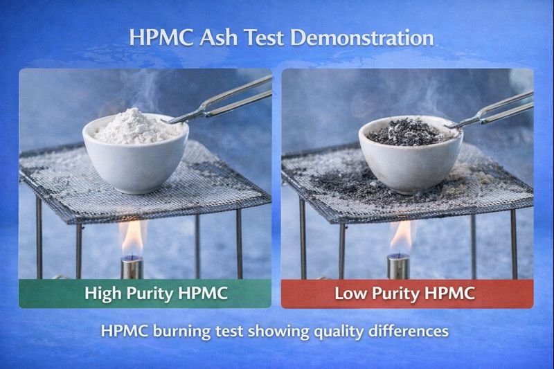 HPMC burning test showing quality differences HPMC ash test demonstration