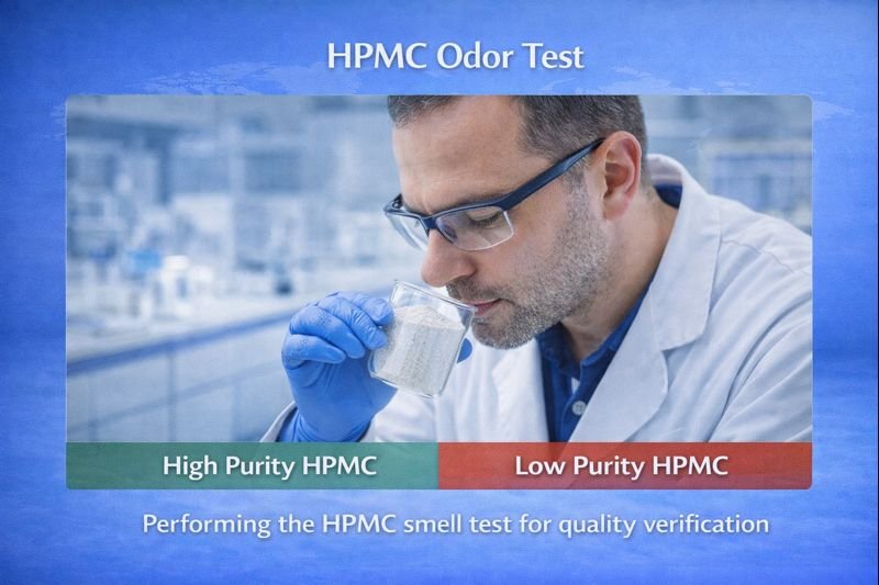 Performing the HPMC smell test for quality verification HPMC odor test being performed