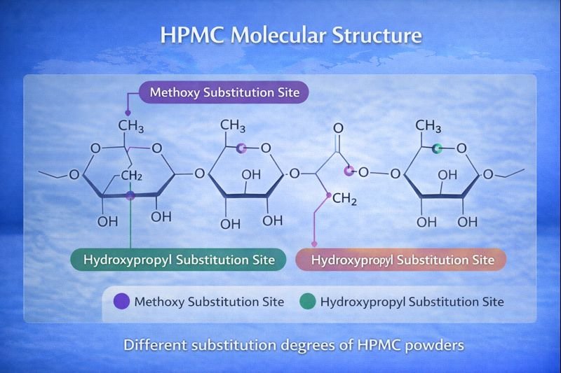 HPMC molecular structure showing substitution sites