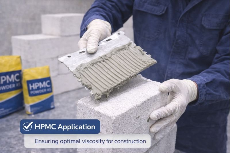 Worker applying mortar with proper HPMC viscosity HPMC application techniques