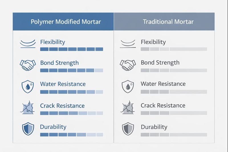 comparison chart of polymer vs traditional mortar