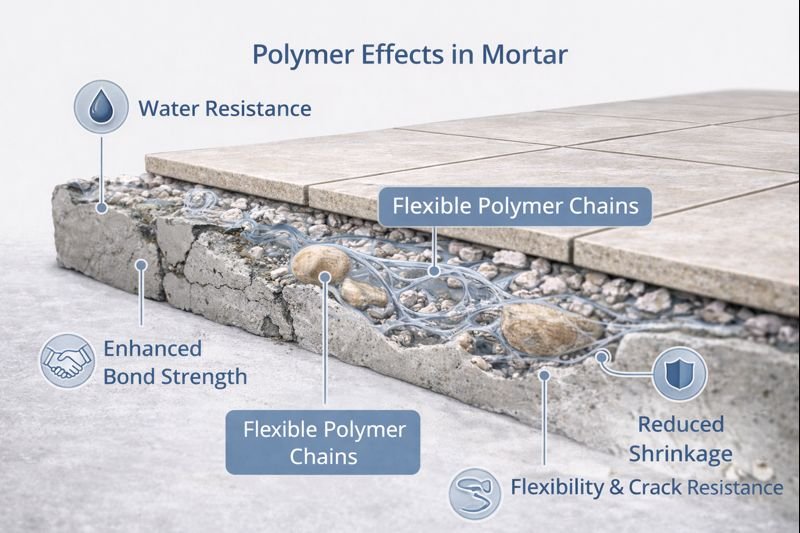 illustration of polymer effects in mortar