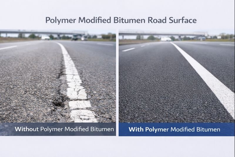 Comparison of road surfaces with and without polymer modification polymer modified bitumen road surface
