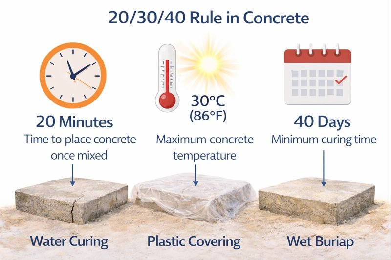 20/30/40 rule in concrete Concrete 20/30/40 rule illustration