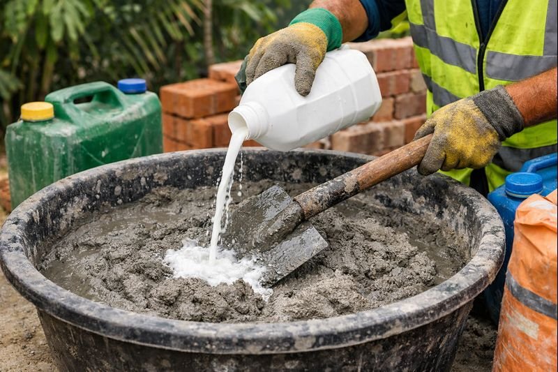 Mortar additive being mixed into cement