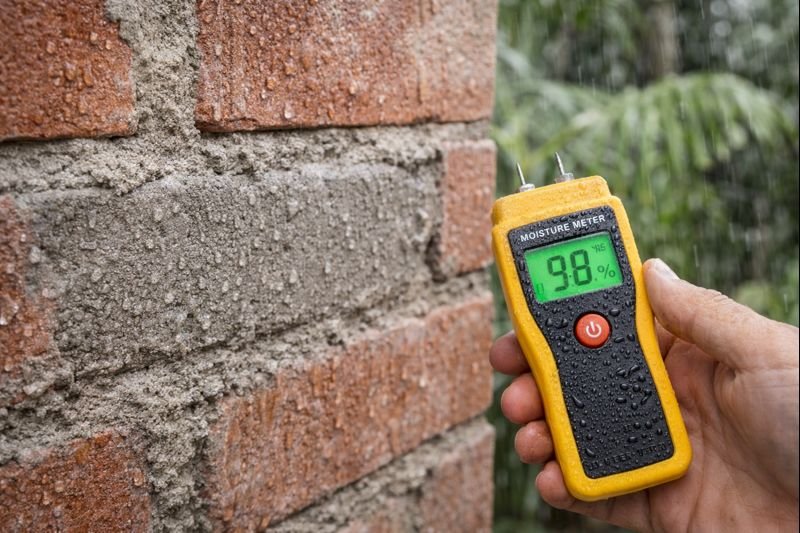 Mortar curing in humid conditions with moisture meter reading
