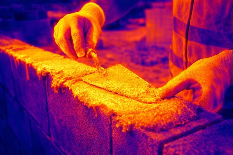 Thermal analysis of mortar in extreme heat Thermal imaging of mortar application