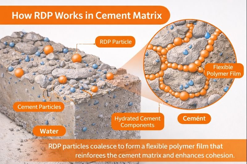 Mechanism of RDP in cement microstructure How RDP works in cement matrix