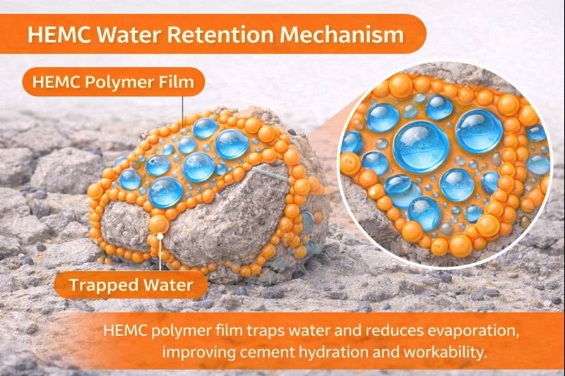 HEMC molecular structure trapping water HEMC water retention mechanism