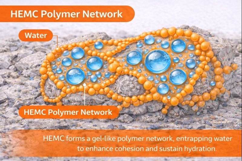 HEMC gel structure in mortar HEMC polymer network