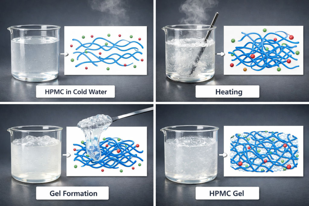HPMC gel formation in hot water