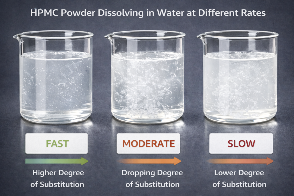 HPMC powder dissolving in water at different rates