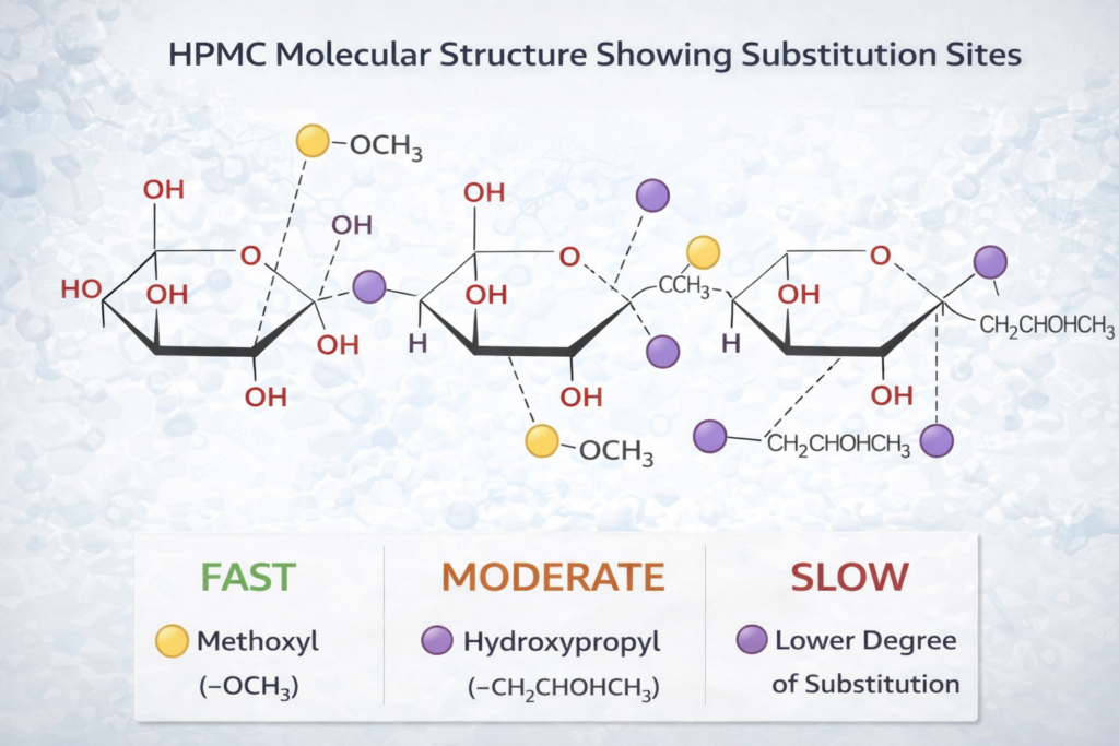 HPMC molecular structure showing substitution sites
