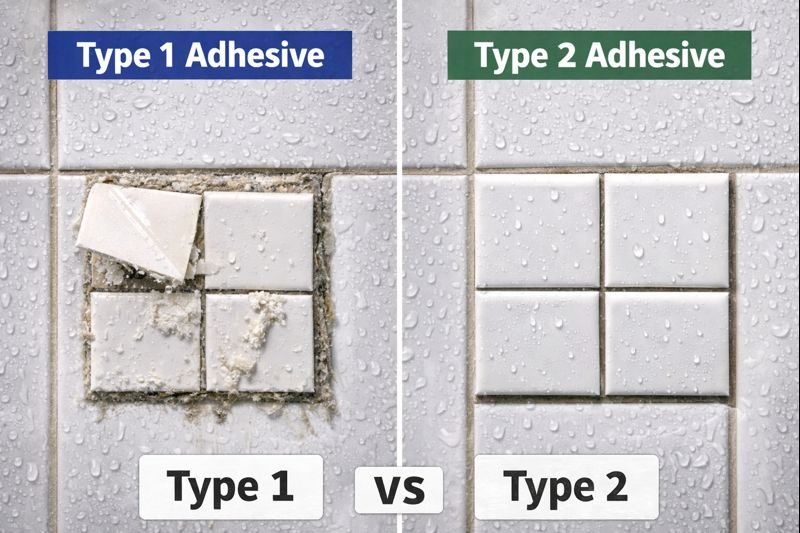 Type 1 and Type 2 tile adhesive