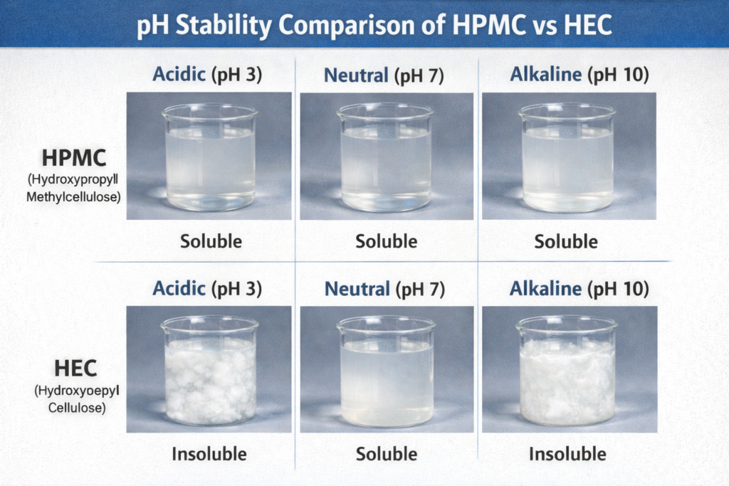 pH stability comparison between HPMC and HEC