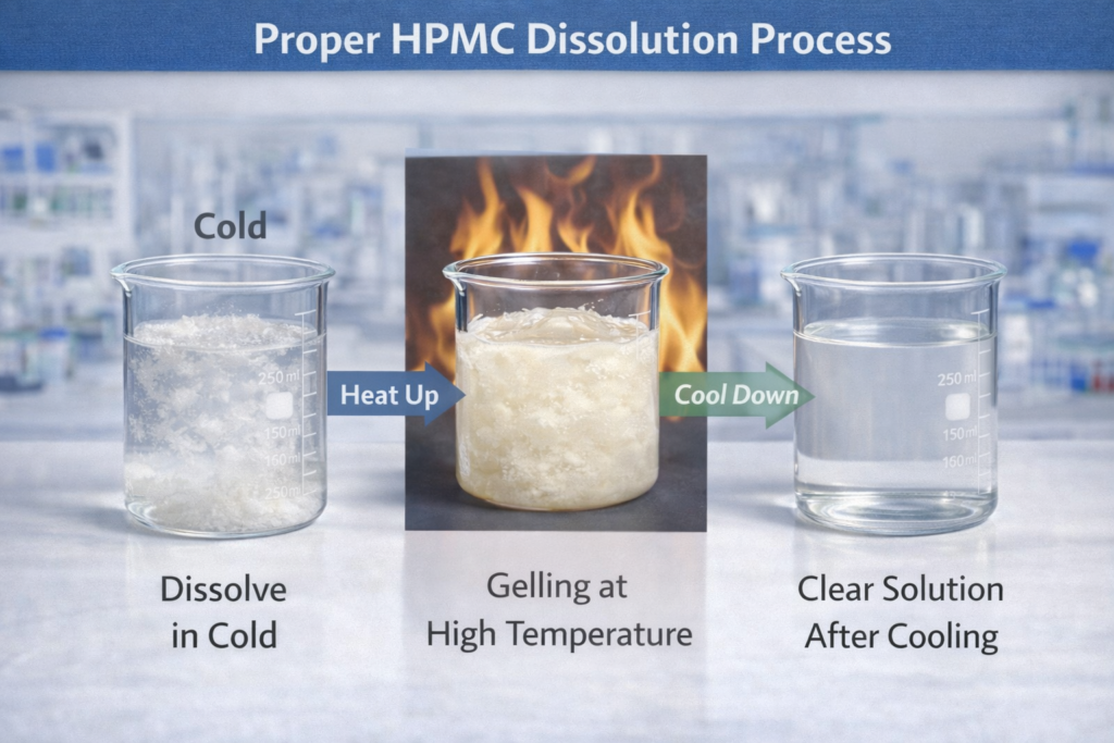 HPMC dissolution temperature stages Proper HPMC dissolution process diagram