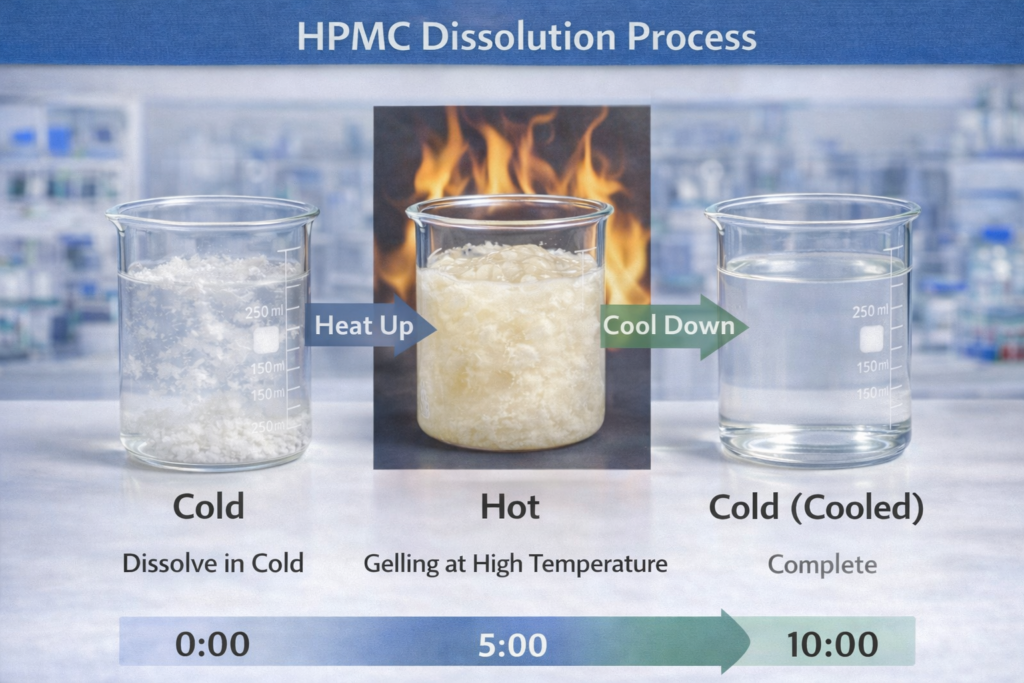 HPMC dissolution timeline visualization Time-lapse of HPMC dissolution process