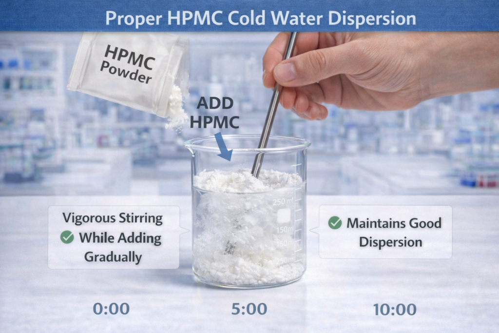 Proper HPMC cold water dispersion HPMC cold water dispersion technique demonstration