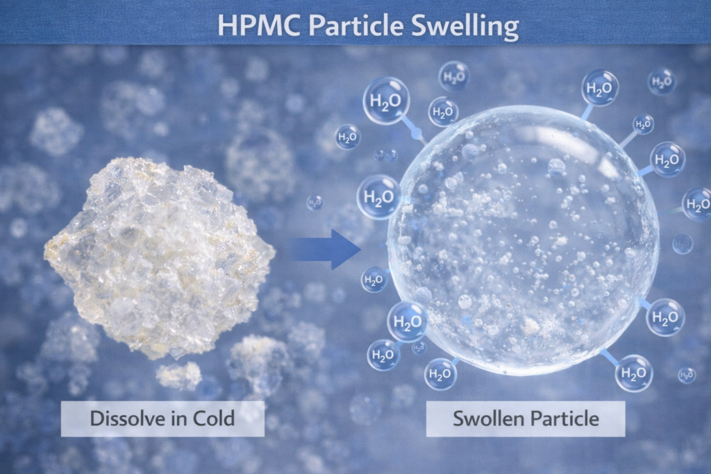 HPMC swelling process at microscopic level Microscopic view of HPMC particle swelling