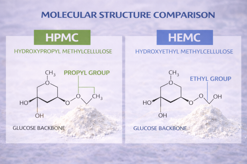 Chemical structures of HPMC and HEMC Molecular structure comparison