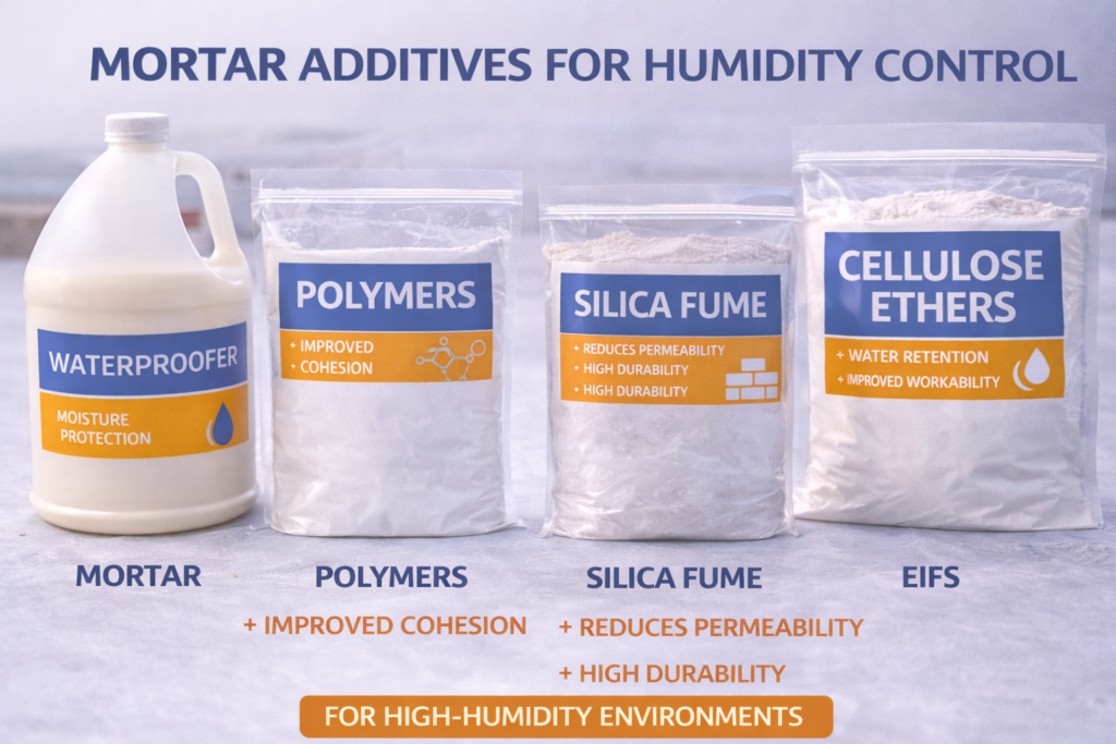 mortar additives for humidity control