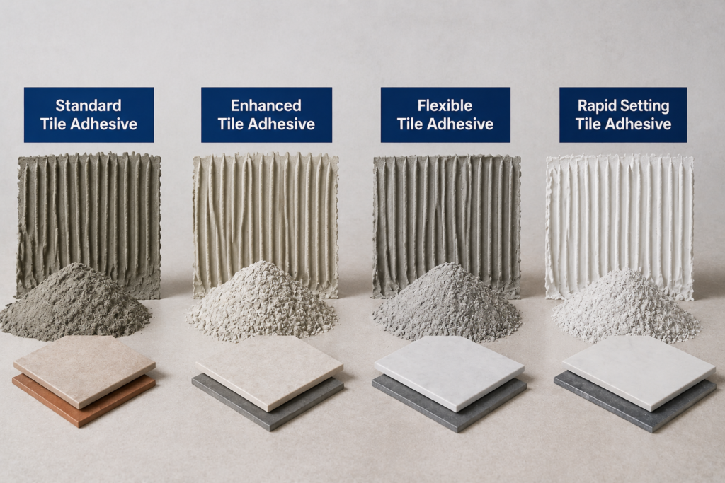 Various tile adhesive formulations for different applications Different types of tile adhesives