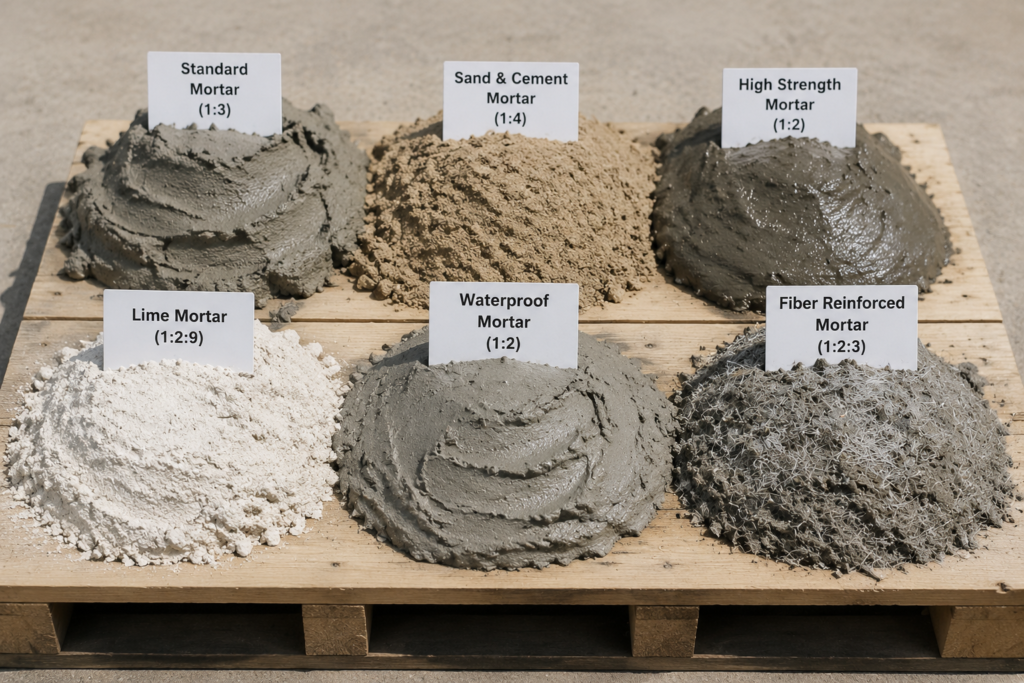 Mortar Mix Types Different types of mortar mixes on a pallet