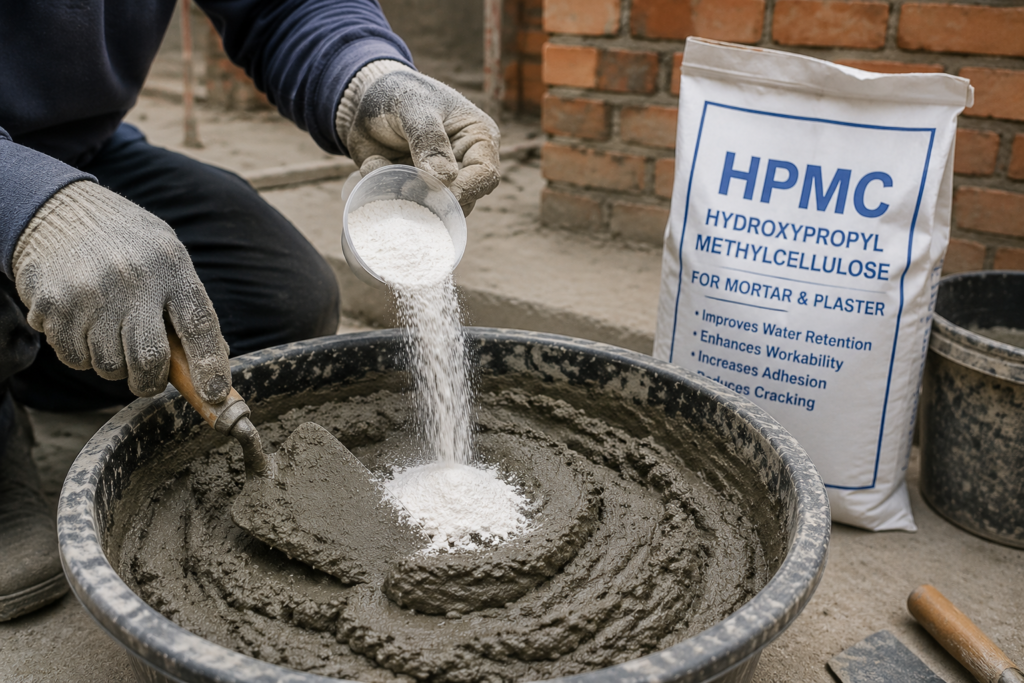 HPMC enhances mortar bonding HPMC powder being added to a mortar mix