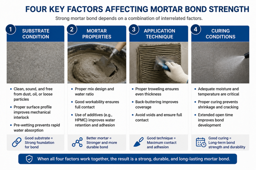 Factors affecting mortar bond strength Chart showing the four factors of mortar bonding