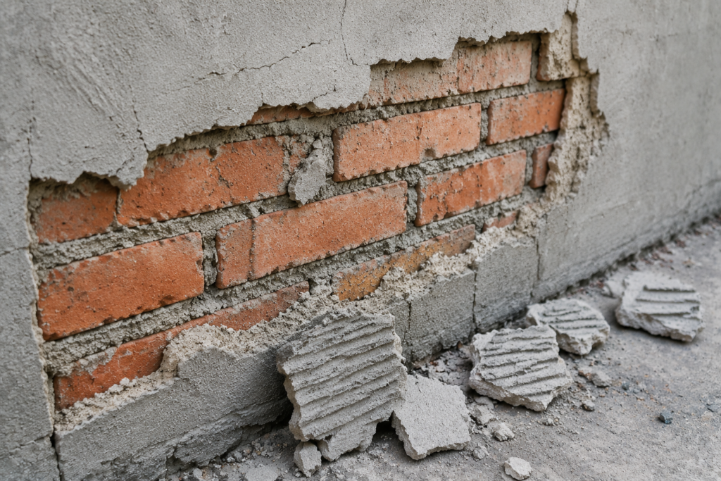 Common Causes of Mortar Bonding Failure Mortar failing on a brick wall
