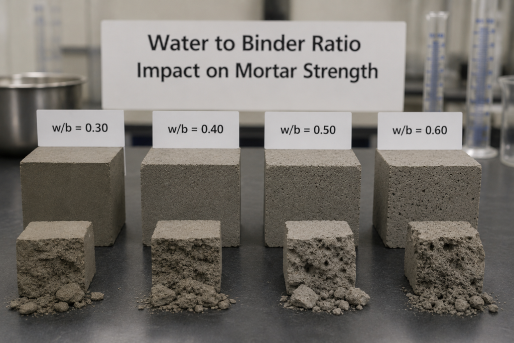 Water to binder ratio impact on mortar strength Water to binder ratio impact on mortar strength