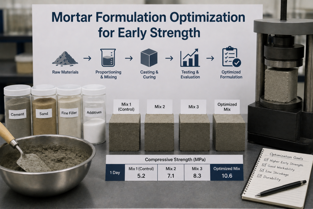 Mortar formulation optimization for early strength Mortar formulation optimization for early strength