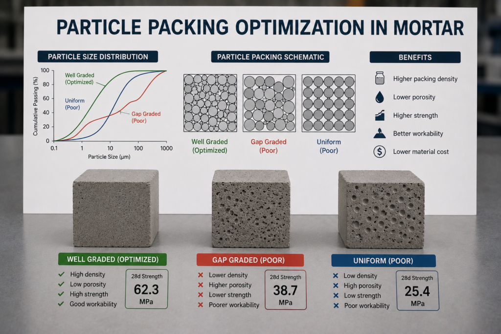 Particle packing optimization in mortar Particle packing optimization in mortar