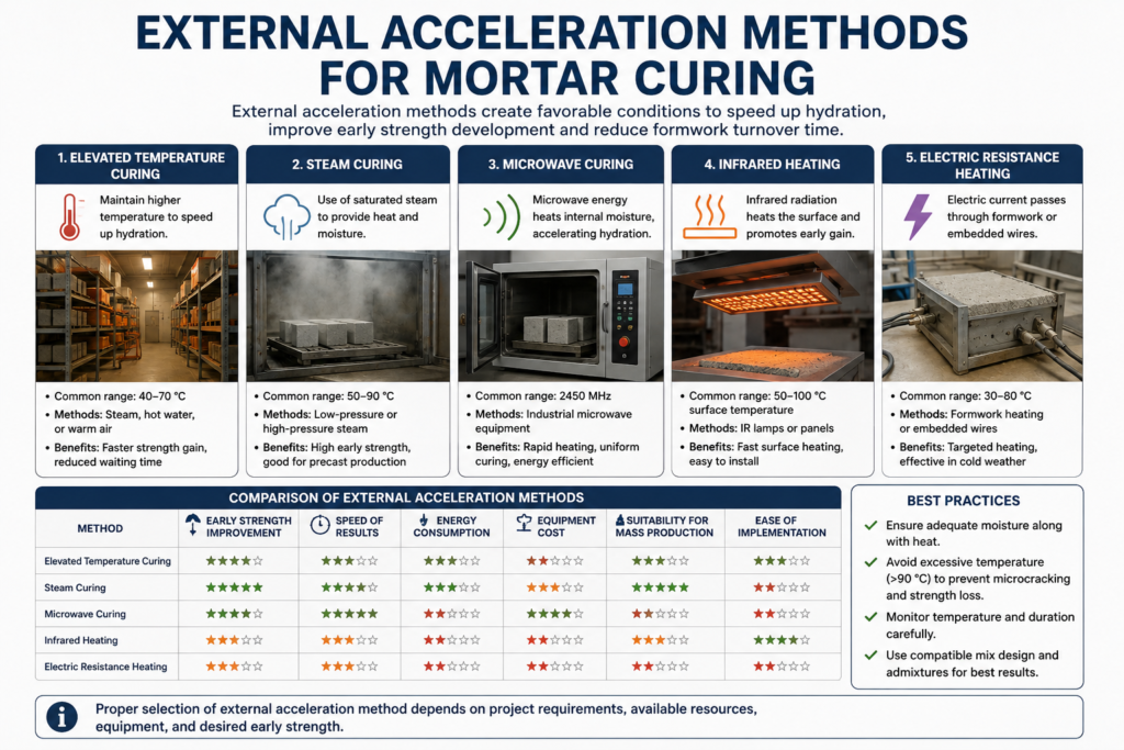 External acceleration methods for mortar curing External acceleration methods for mortar curing