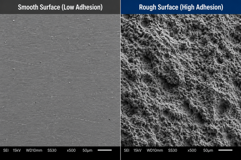 Comparison of smooth and rough surface texture Microscopic view of smooth vs rough surface